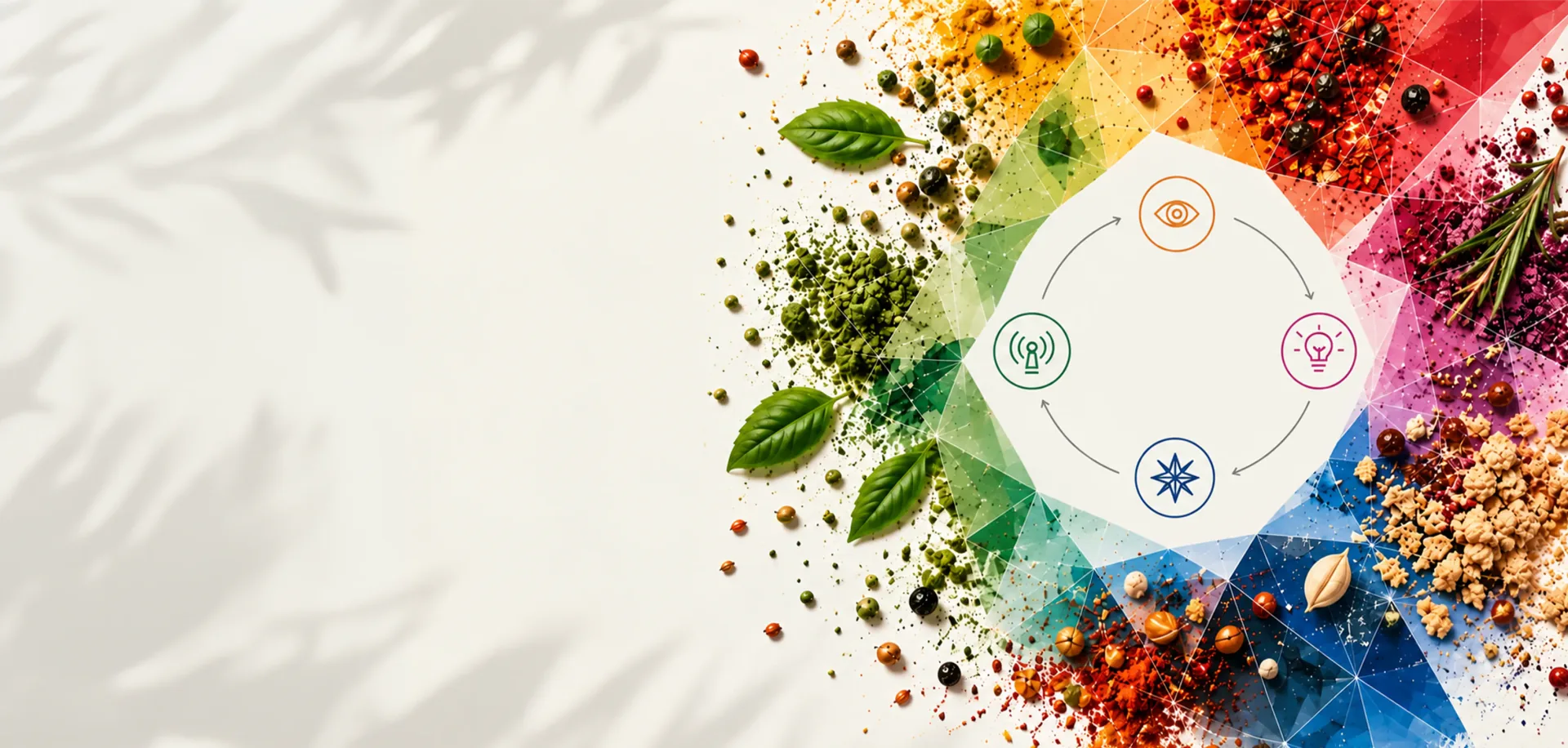 Faceted spectrum of spices and ingredients around the Chef Seasons flavor intelligence cycle: we sense, we interpret, we create, we evolve