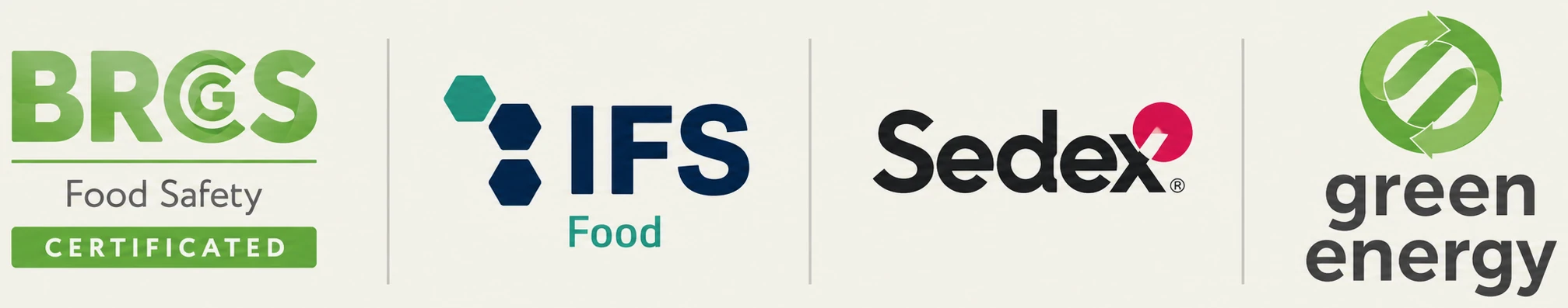 BRCGS Food Safety Certificated, IFS Food, Sedex and Green Energy